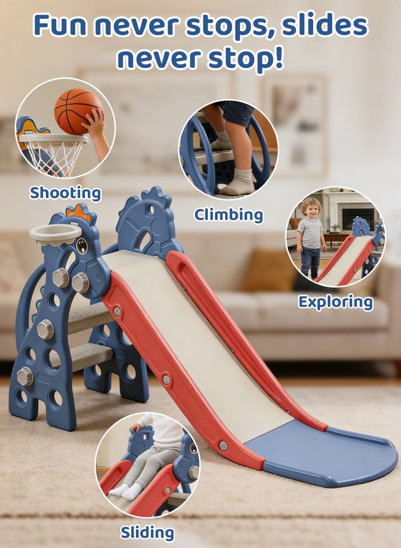 MaBaby Kids Folding SlideToddler Slide for Age 1-3 Kids Baby Slide Indoor Playset Outdoor Playground Foldable Slides for Toddlers Backyard Climber Set with Stairs Basketball Hoop and Ball - Image 3